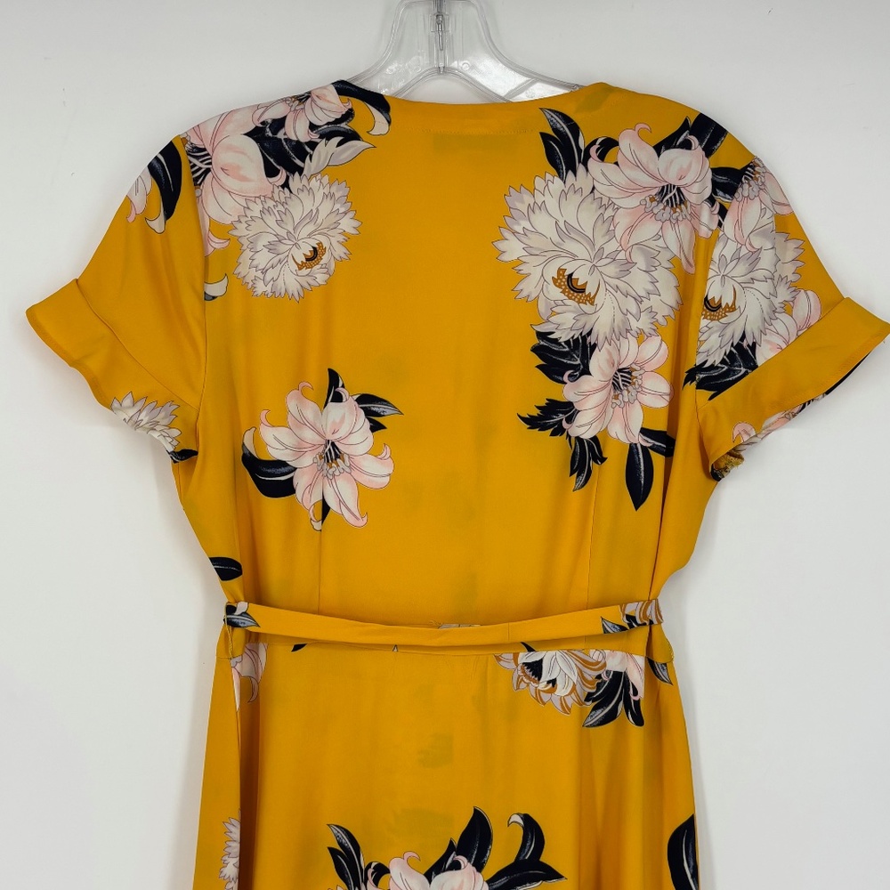Loft Petites Womens 4P Button Front Maxi Shirt Dress Yellow Floral Belt Short Sl - Picture 6 of 9